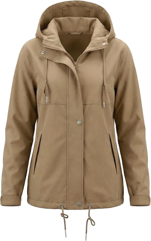 Rain Jacket Women Waterproof Lightweight Drawstring Zip Rain Coats Hiking Outdoor Travel Windbreaker with Hood