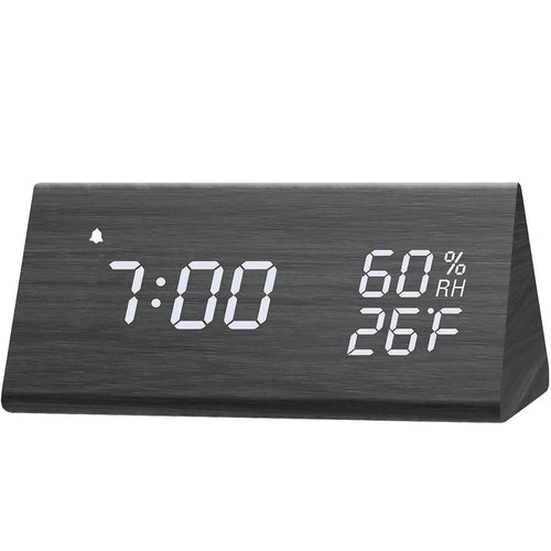Digital Alarm Clock with Wooden Electronic LED Time Display