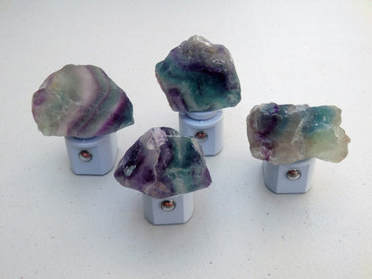 Rainbow and Green Fluorite "Rough" LED Gemstone Sensor Night Lights in Assorted Colors