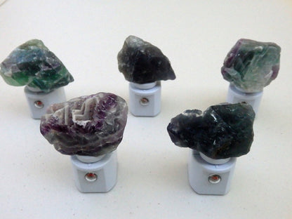 Rainbow and Green Fluorite "Rough" LED Gemstone Sensor Night Lights in Assorted Colors