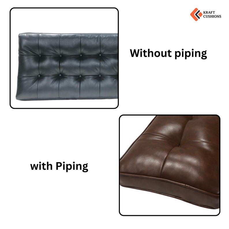 Custom Tufted Faux Leather Seat Cushion: 2-Inch Thick Pad