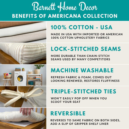 U-Shaped Cotton Dining Chair Pads with Ties - Comfortable Washable Latex Foam Cushions