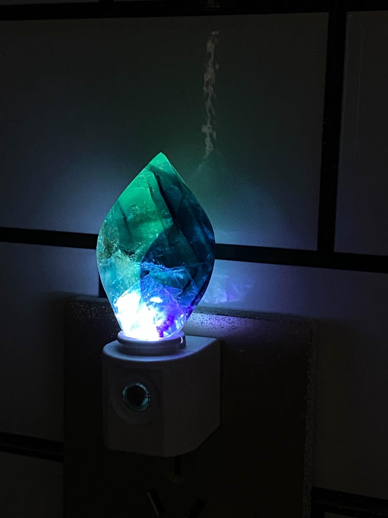 Natural Fluorite Freeform Night Light With Light Sensor | Baby Shower Gift | Nursery Night Lamp (120V US/Canada Plug)  | Crystal Gift