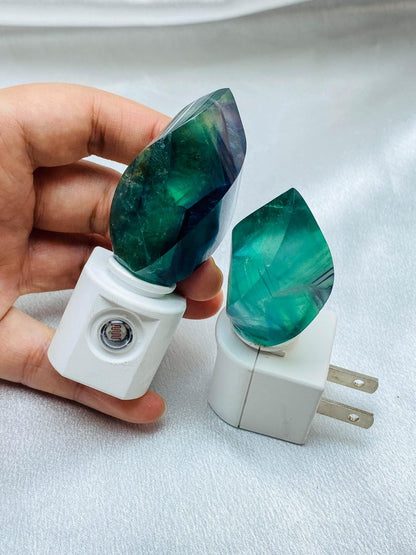 Natural Fluorite Freeform Night Light With Light Sensor | Baby Shower Gift | Nursery Night Lamp (120V US/Canada Plug)  | Crystal Gift