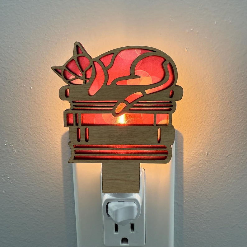 Cats and Books Night Light, Plug in Nightlight Cats,Birthday Gift for Cat Lover, Cat Lover Gift for Girls, Cat Home Decor, Cat Lady Gift