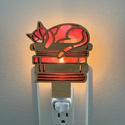 Cats and Books Night Light, Plug in Nightlight Cats,Birthday Gift for Cat Lover, Cat Lover Gift for Girls, Cat Home Decor, Cat Lady Gift
