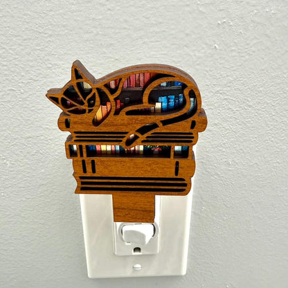 Cats and Books Night Light, Plug in Nightlight Cats,Birthday Gift for Cat Lover, Cat Lover Gift for Girls, Cat Home Decor, Cat Lady Gift