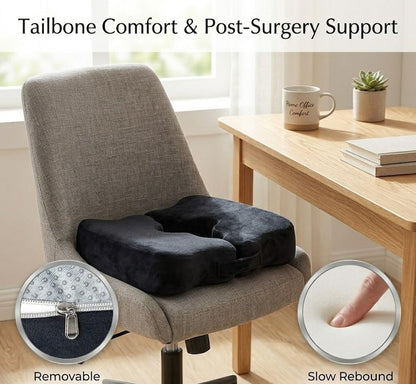 Ergonomic Donut Pillow for Tailbone Comfort, 2-in-1 Memory Foam Seat Cushion for Post-Surgery Support, Office Chair & Pressure Relief Pad