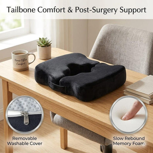 Ergonomic Donut Pillow for Tailbone Comfort, 2-in-1 Memory Foam Seat Cushion for Post-Surgery Support, Office Chair & Pressure Relief Pad