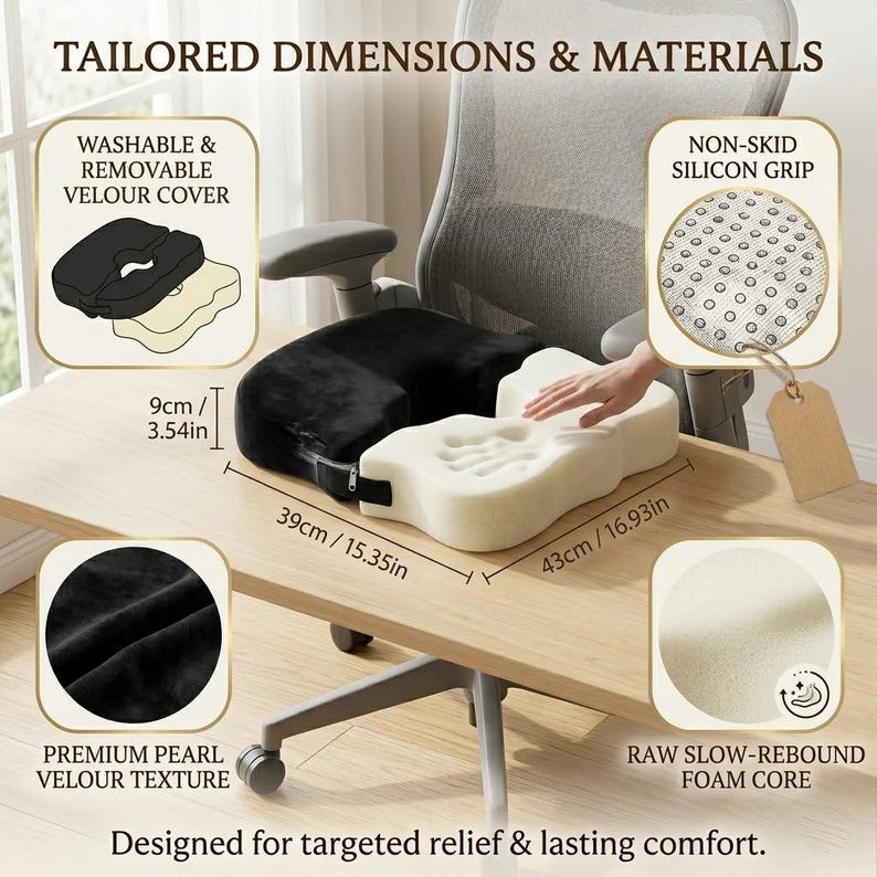 Ergonomic Donut Pillow for Tailbone Comfort, 2-in-1 Memory Foam Seat Cushion for Post-Surgery Support, Office Chair & Pressure Relief Pad