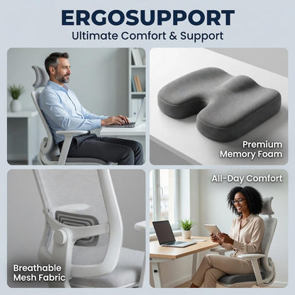 Ergonomic Memory Foam Seat Cushion, Pain Relief Coccyx Hip Support