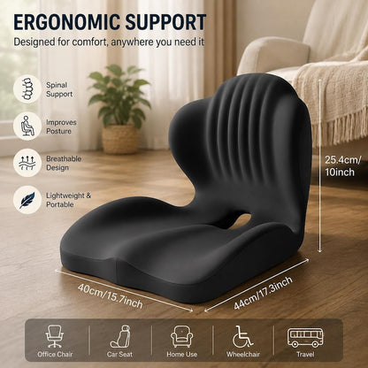 Ergonomic Seat Cushion: Spinal Support, Posture Improvement, Breathable, Portable
