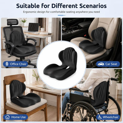 Ergonomic Seat Cushion: Spinal Support, Posture Improvement, Breathable, Portable