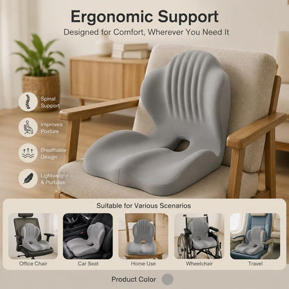 Ergonomic Seat Cushion: Spinal Support, Posture Improvement, Breathable, Portable