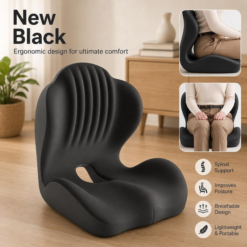 Ergonomic Seat Cushion: Spinal Support, Posture Improvement, Breathable, Portable