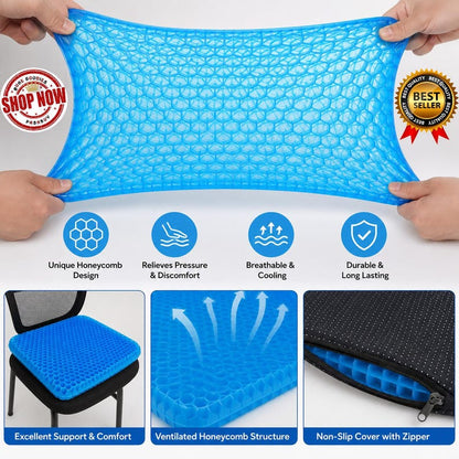 Orthopedic Gel Cushion, Honeycomb Seat Pad for Back , Coccyx Pain Relief, Breathable Office Chair & Car Cushion, Comfort Gel Mat