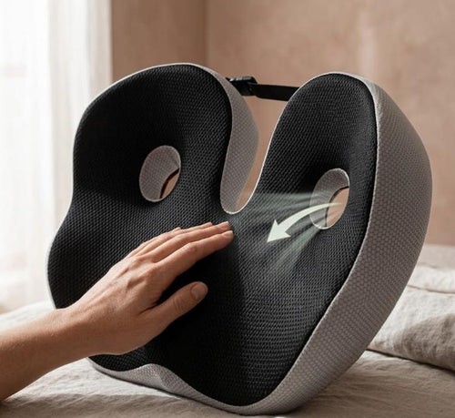 Ergonomic and orthopedic memory foam cushion for the coccyx and back