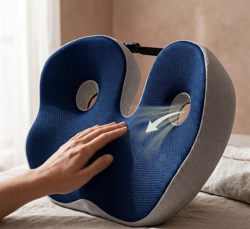 Ergonomic and orthopedic memory foam cushion for the coccyx and back