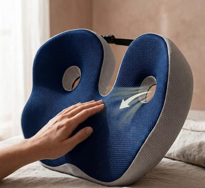 Ergonomic and orthopedic memory foam cushion for the coccyx and back