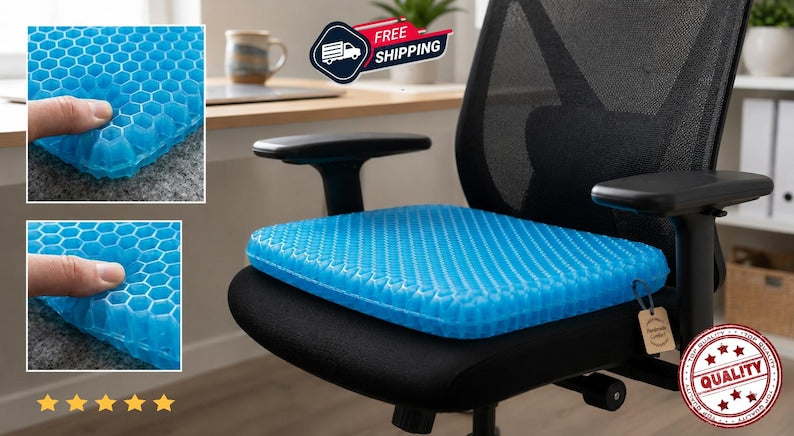 Orthopedic Gel Cushion, Honeycomb Seat Pad for Back , Coccyx Pain Relief, Breathable Office Chair & Car Cushion, Comfort Gel Mat
