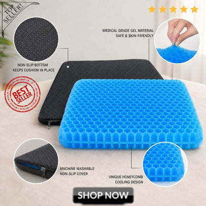 Orthopedic Gel Cushion, Honeycomb Seat Pad for Back , Coccyx Pain Relief, Breathable Office Chair & Car Cushion, Comfort Gel Mat